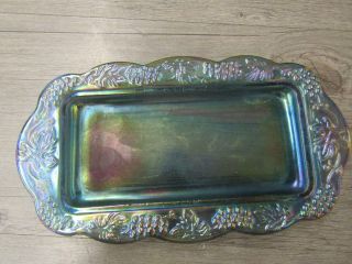 Vintage Blue Green Carnival Glass Butter Dish With Lid 4