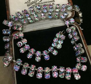 Vintage Art Deco Jewellery Stunning Iris Rainbow Glass Crystal Necklace