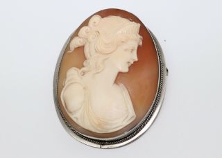 A Great Large Vintage Sterling Silver 925 Lady Cameo Brooch 13076