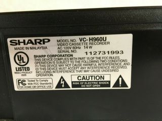 Sharp VHS VCR Player Recorder Video Cassette Tape HI FI Stereo VC - H960U 8