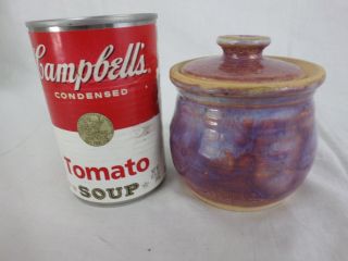 Small Lidded Jar Trinket Box - Signed Purple Blue Glaze - Vintage Studio Pottery