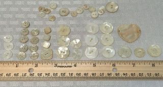 46 Vintage Shell Buttons Carved Heart White Natural 1/4 1/2 3/4 " Sew Crafts Ls2