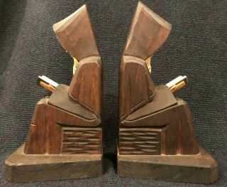 Set 2 Vintage Hand Carved Bible Reading Wooden Monk Priest Religious Bookends 8 