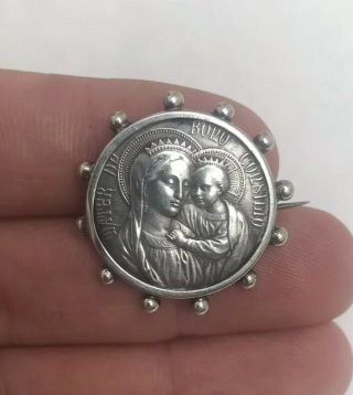 Vintage Mary And Joseph Solid Silver Coin Brooch