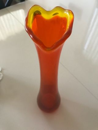 Vintage Viking Glass Art Orange Swung Bud Vase Cabbage Leaf 15” Tall 3