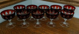 10 Vintage Luminarc France Ruby Red Cut To Clear Stems Crystal Glass Foot