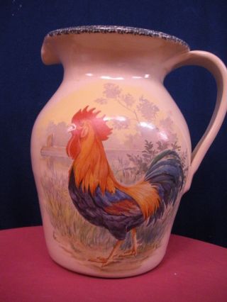 Stoneware Usa Vtg 1998 Lg Rooster Pitcher Country Chicken Home & Garden Party