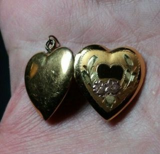 Vintage Tri - Color 1/20 Yellow Gold Over Sterling Silver Heart Locket Pendant 2
