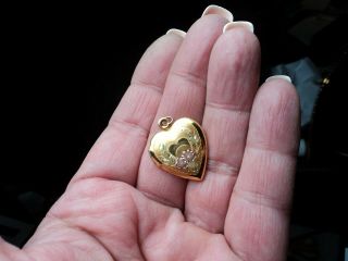Vintage Tri - Color 1/20 Yellow Gold Over Sterling Silver Heart Locket Pendant 4