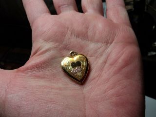 Vintage Tri - Color 1/20 Yellow Gold Over Sterling Silver Heart Locket Pendant 6