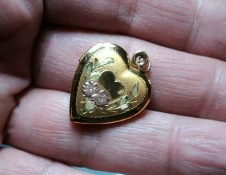 Vintage Tri - Color 1/20 Yellow Gold Over Sterling Silver Heart Locket Pendant 8