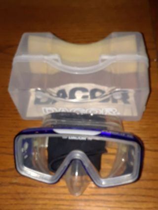 $76 Vintage Dacor Scuba Snorkel Mask Tempered Lens Blue In Case