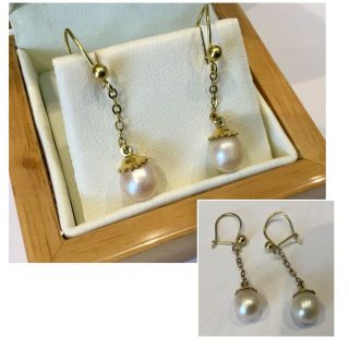 Vintage Jewellery Exquisite 9ct Gold 375 Cultured Pearl Drop Earrings
