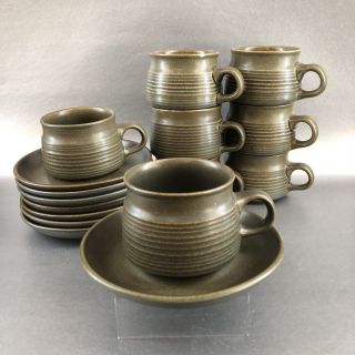 2 Of 8 Denby England Sherwood Cups & Saucers Vintage Langley Stoneware English