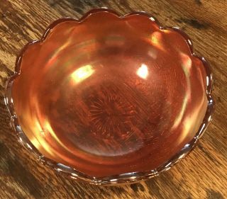 Vintage Jeanette Marigold Carnival Glass Crackle Bowl Serving Dish Orange