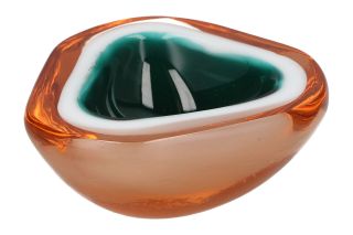 A Vintage Art Glass Bowl Orange White And Green Retro 1960 