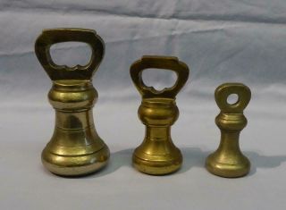 3 Vintage Brass Bell Weights 2lbs - 1lb - 8ozs.