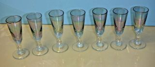 Set Of 7 Vintage Iridescent 3 1/2 " Cordial / Shot Glasses