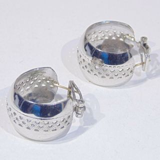 Vintage Sterling Silver Open Work Hoop Earrings French Clip Pierced Signed Segal