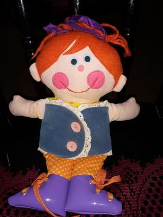 Vtg 1970 Playskool Dressy Bessy Teaching Dress - Up Ragdoll Doll 10 " Has Hair Bows