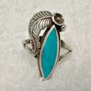 Vintage Sterling Silver & Turquoise Ring In Southwestern Style; Size 9