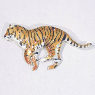 Vintage Zarah Enamel Tiger Cat Figural Animal Pin Brooch,  Sterling Silver?