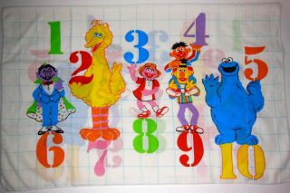 Pair Vintage Sesame Street Pillow Cases Counting Numbers Muppets Cookie Big Bird