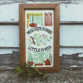 Vintage 70s Tile Wall Hanging " Much Virtue In Herbs Little In Men "