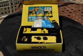 Complete Vintage Minolta Weathermatic A Underwater 110 Film Camera & Display Box