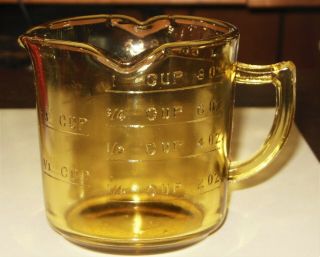 Vintage Amber Yellow Depression Glass Kitchenware 3 - Spout Measuring Cup