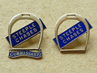 Two Vintage Horse Racing Silver Badges Steeple Chases Commissario In Blue Italy