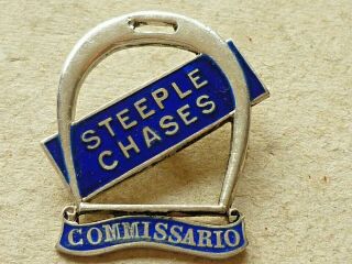 TWO VINTAGE HORSE RACING SILVER BADGES STEEPLE CHASES COMMISSARIO IN BLUE ITALY 2