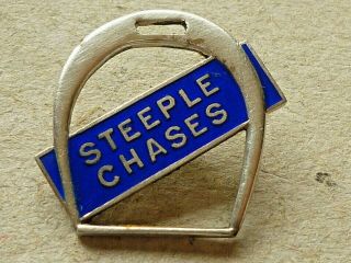TWO VINTAGE HORSE RACING SILVER BADGES STEEPLE CHASES COMMISSARIO IN BLUE ITALY 3
