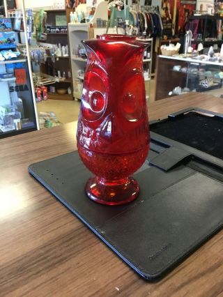 Vintage Viking Ruby Red Owl Fairy Lamp Glass Candle Glimmer Light Retro Vtg