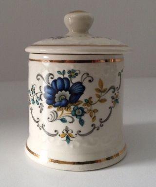 Vintage Crown Devon Blue Floral Small Jar With Lid Made In England
