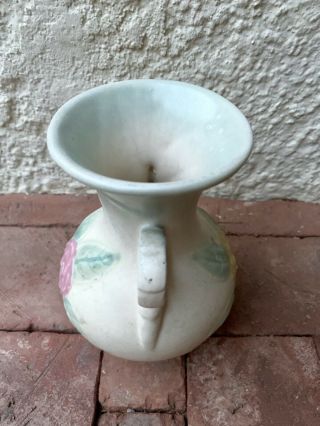Vintage Hull Pottery Two Handled Vase with Yellow and Pink Flowers 3