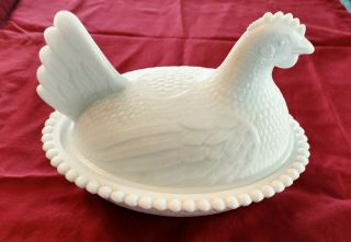 Vintage Chicken Hen On Nest Covered Candy Dish White Milk Glass Perfect