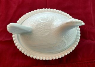 Vintage Chicken Hen on Nest Covered Candy Dish White Milk Glass PERFECT 2