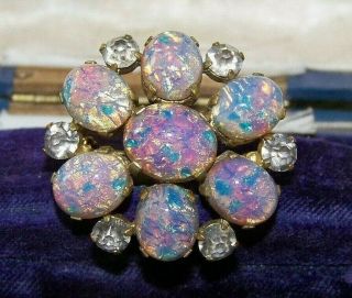 Vintage Jewellery Striking Fire Opal Dragons Breath & Rhinestone Brooch Pin
