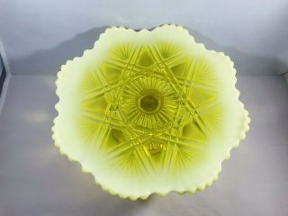 Vintage Yellow Opalescent Glass Cake Plate Star Pattern Footed Stunning 2