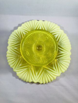 Vintage Yellow Opalescent Glass Cake Plate Star Pattern Footed Stunning 3