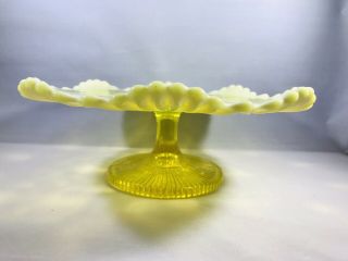 Vintage Yellow Opalescent Glass Cake Plate Star Pattern Footed Stunning 5