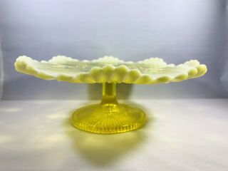 Vintage Yellow Opalescent Glass Cake Plate Star Pattern Footed Stunning 6