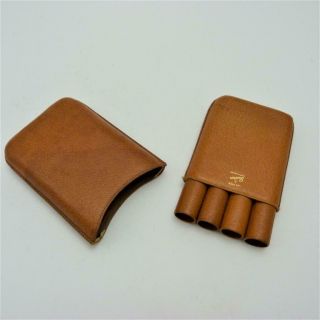 Vintage Parker Tan Leather Four - Finger Cigar Case