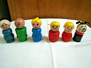 Vintage Fisher Price Little People - All Wood - Family Of 6