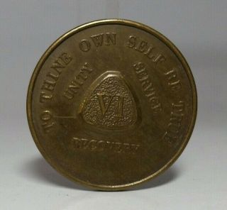 Alcoholics Anonymous 6 Year Sobriety Token Coin Vtg Aa Vi Serenity Prayer Chip