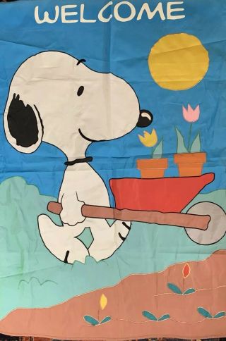 Vintage Appliqué Snoopy Welcome Spring Summer Garden Flag