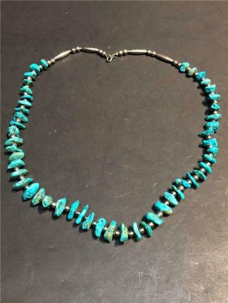 Vintage Navajo Graduated Turquoise Nugget And Silver Bead Necklace
