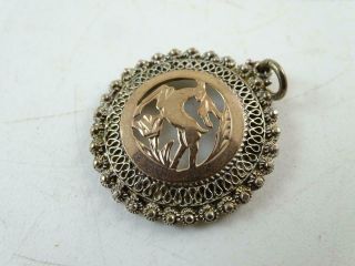 Vintage Sterling Silver Solid Gold Deer Pendant Necklace German Antelope Old
