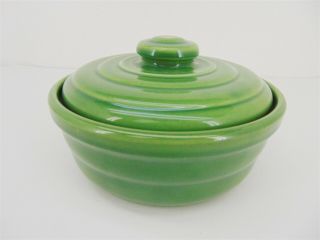 Vintage Bauer Pottery Green Ringware 7.  5 " Covered Casserole Dish Bowl